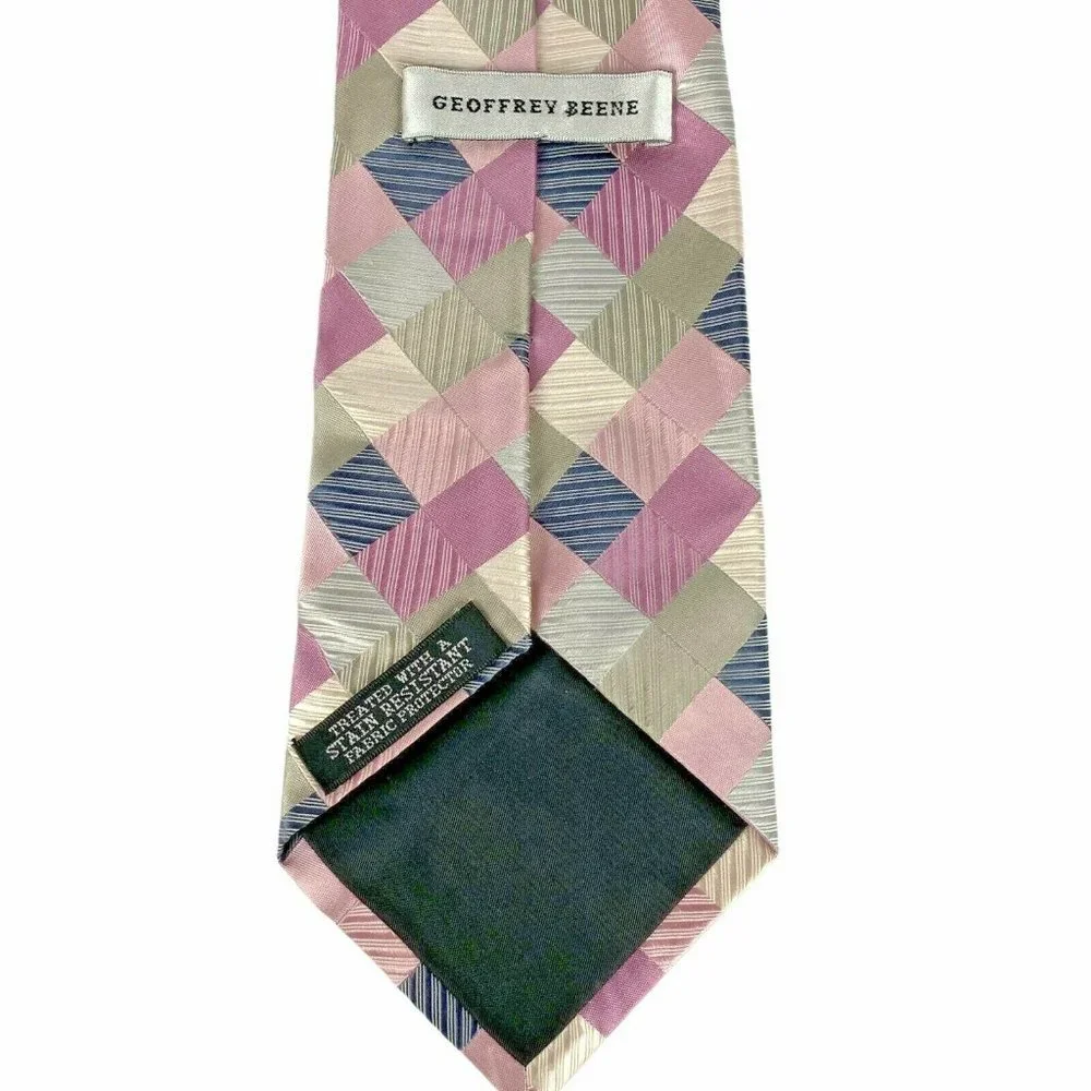 Geoffrey Beene Silver Pink‎ Purple Square Silk Tie